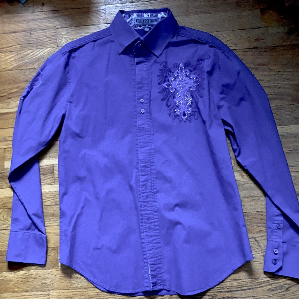 Wild West Boot Youth Purple Embellished Button Down Shirt